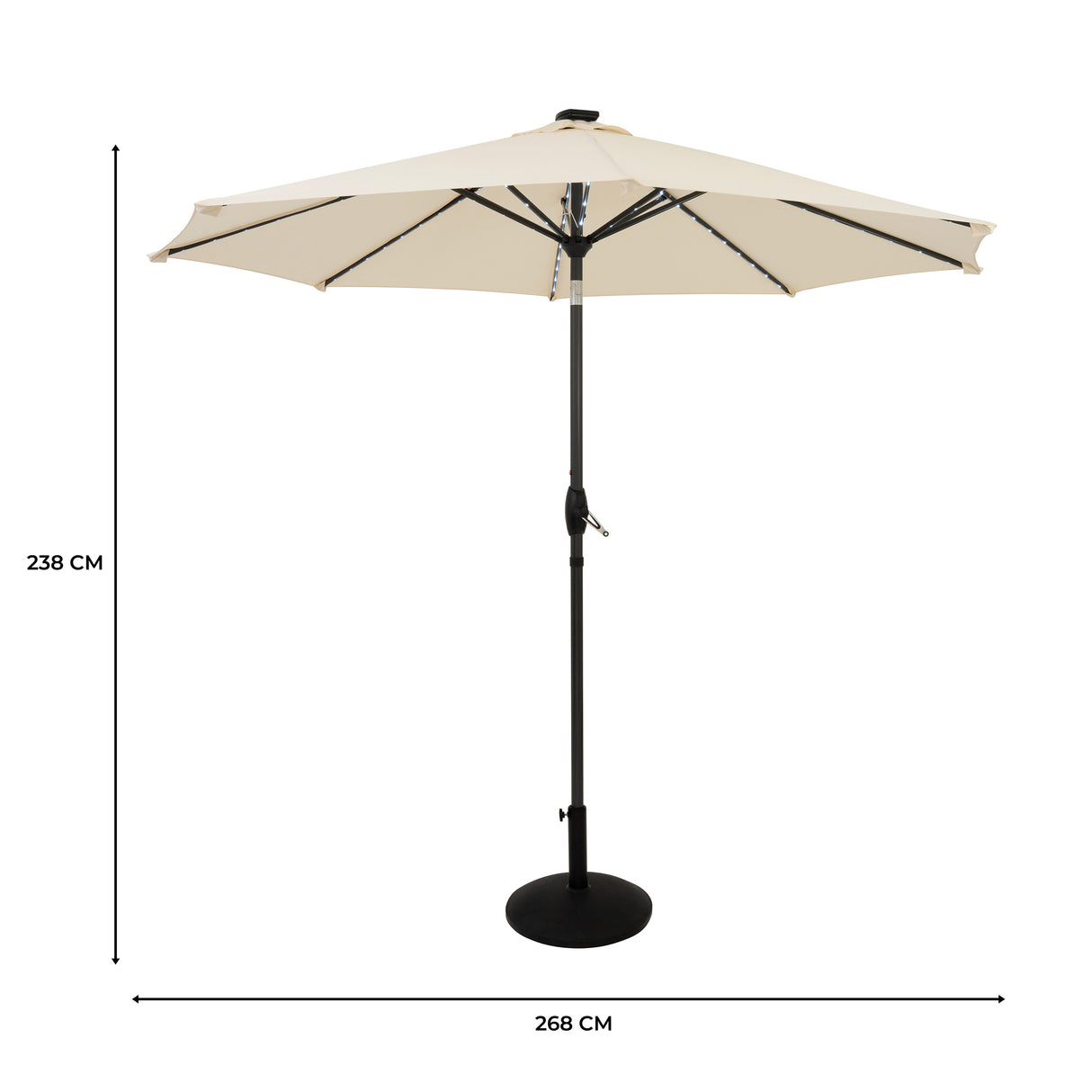Parasol Inclinable à LED 2,7 m & Socle en Béton - Crème