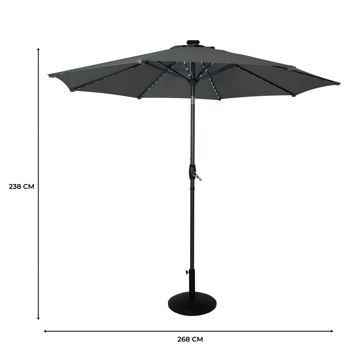Parasol Inclinable à LED 2,7 m & Socle en Béton - Gris