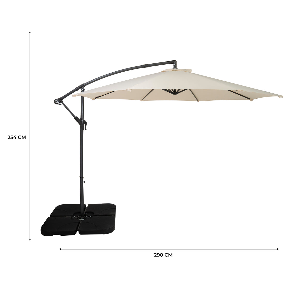 Parasol Banane à Mât Déporté 3 m & Pied Carré - Crème
