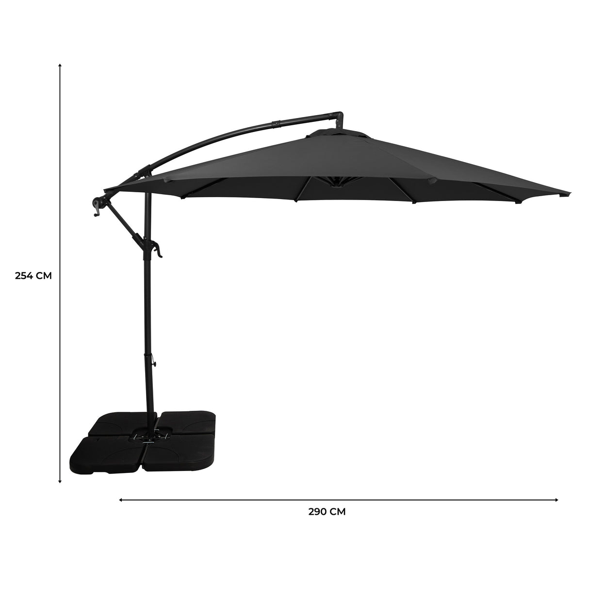 Parasol Banane à Mât Déporté 3 m & Pied Carré - Gris