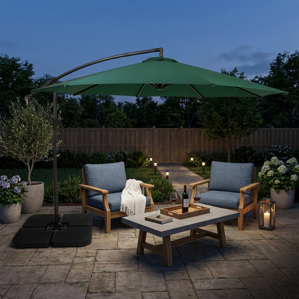 Parasol Banane à Mât Déporté 3 m & Pied Carré - Vert