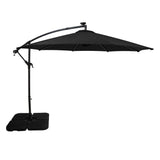 Parasol Banane à Mât Déporté à LED 3 m & Pied Carré - Noir