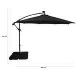 Parasol Banane à Mât Déporté à LED 3 m & Pied Carré - Noir