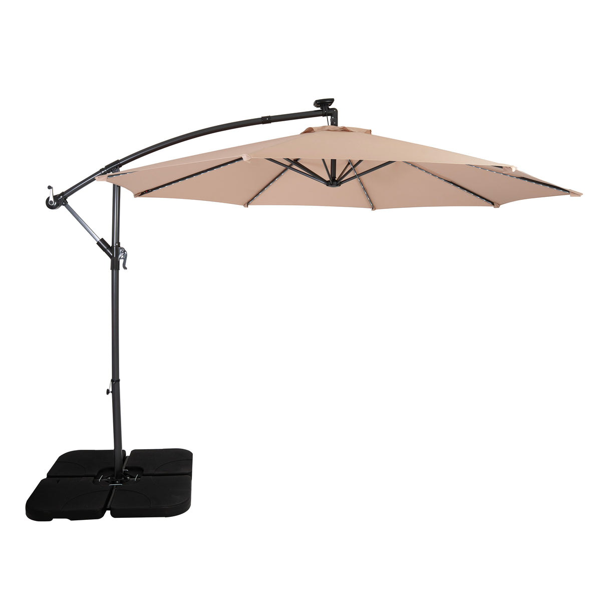 Parasol Banane à Mât Déporté à LED 3 m & Pied Carré - Beige
