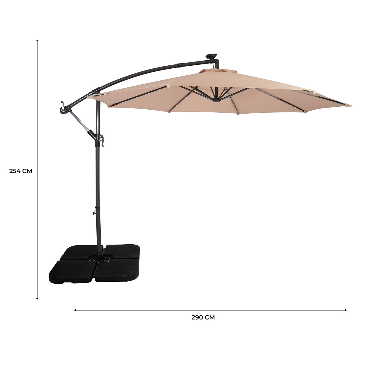 Parasol Banane à Mât Déporté à LED 3 m & Pied Carré - Beige
