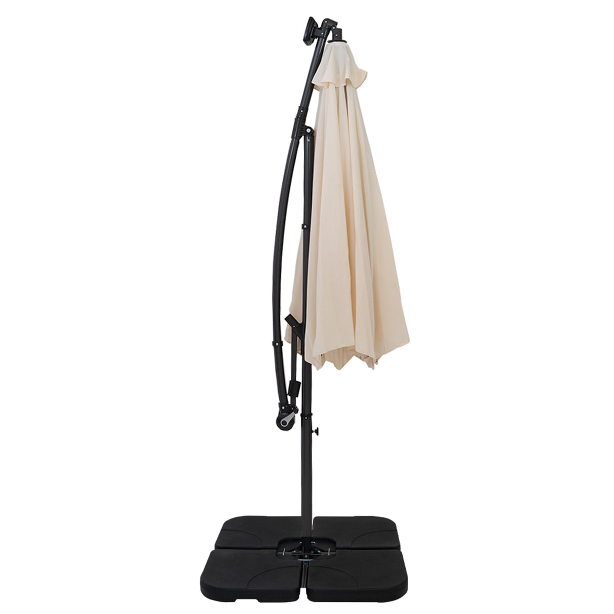 Parasol Banane à Mât Déporté à LED 3 m & Pied Carré - Crème