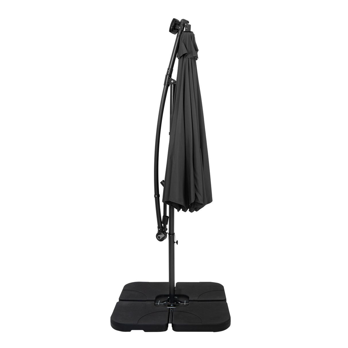 Parasol Banane à Mât Déporté à LED 3 m & Pied Carré - Gris