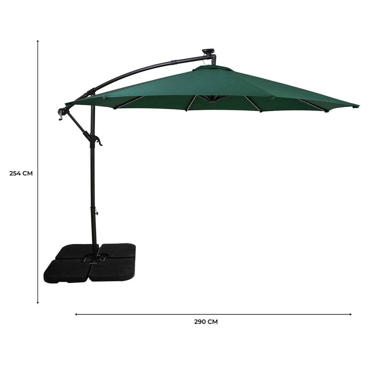 Parasol Banane à Mât Déporté à LED 3 m & Pied Carré - Vert