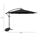 Parasol Banane à Mât Déporté 3 m & 2 Pieds en Éventail - Noir
