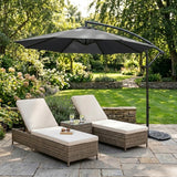 Parasol Banane à Mât Déporté 3 m & 2 Pieds en Éventail - Gris