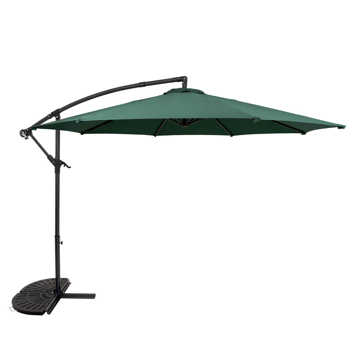 Parasol Banane à Mât Déporté 3 m & 2 Pieds en Éventail - Vert
