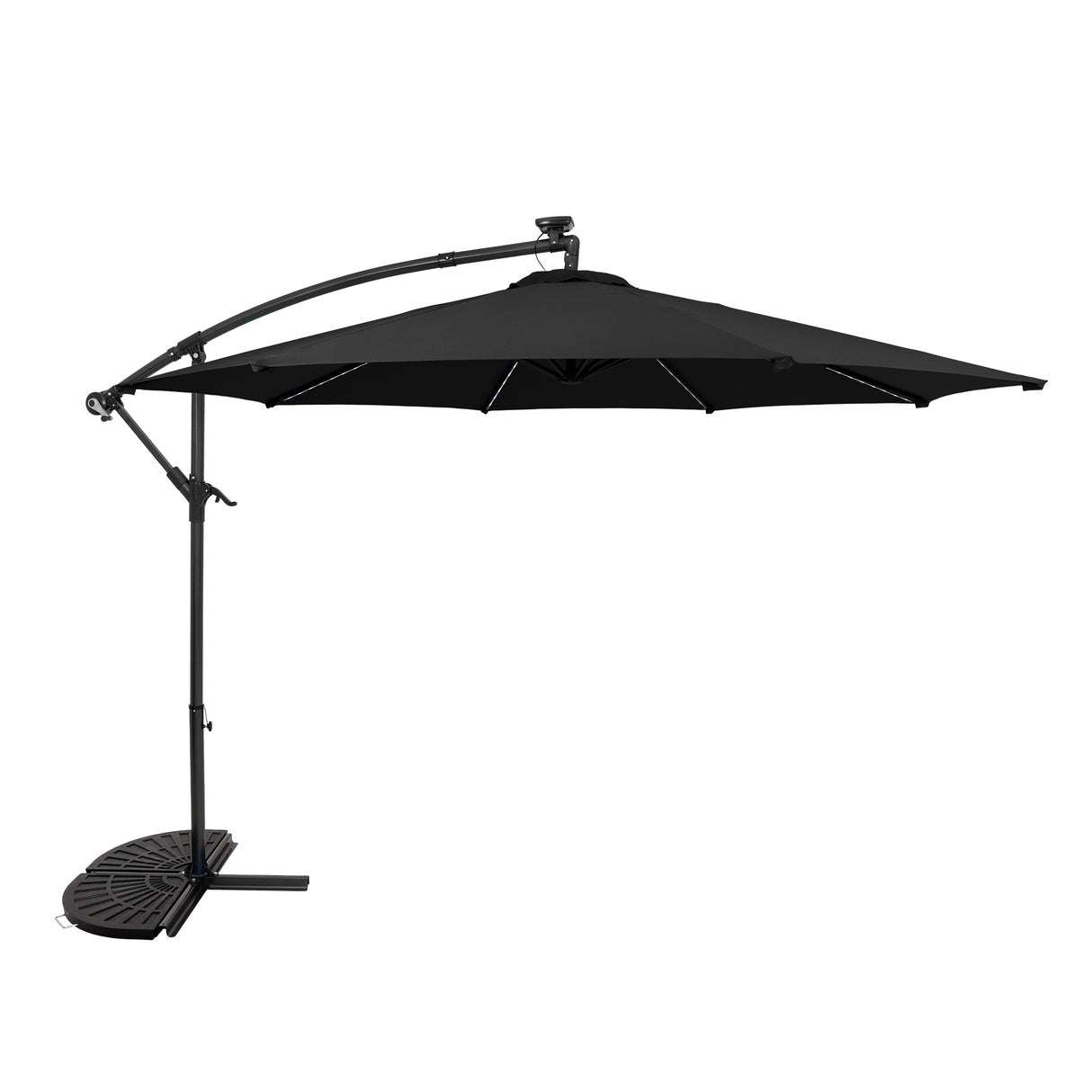 Parasol Banane à Mât Déporté à LED 3 m & 2 Pieds en Éventail - Noir