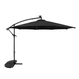 Parasol Banane à Mât Déporté à LED 3 m & 2 Pieds en Éventail - Noir