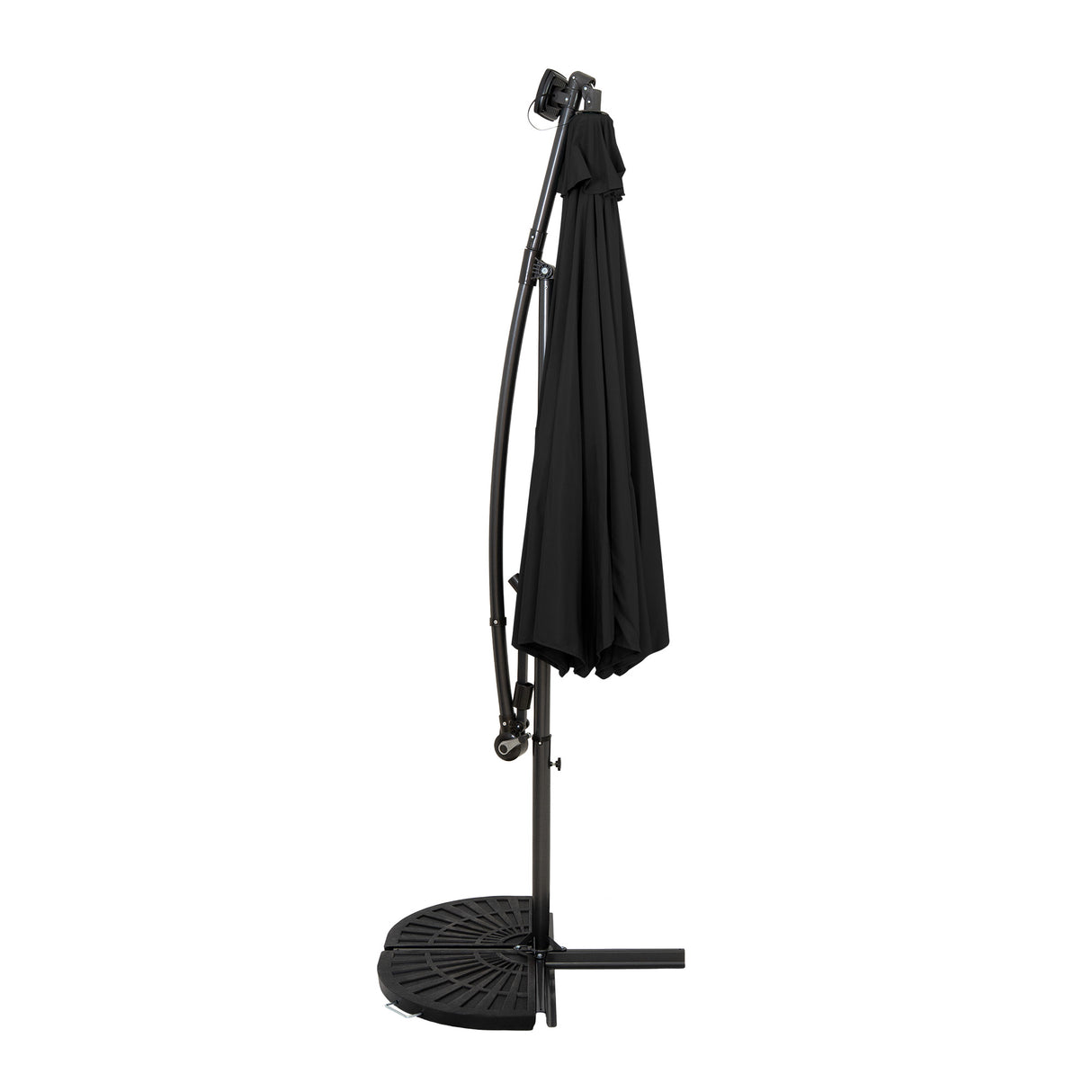 Parasol Banane à Mât Déporté à LED 3 m & 2 Pieds en Éventail - Noir