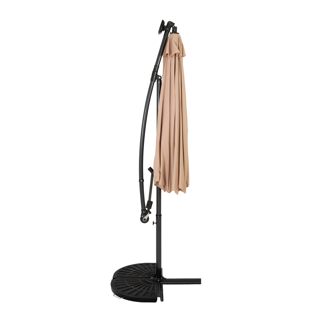 Parasol Banane à Mât Déporté à LED 3 m & 2 Pieds en Éventail - Beige