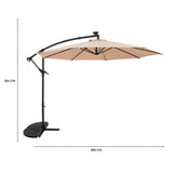 Parasol Banane à Mât Déporté à LED 3 m & 2 Pieds en Éventail - Beige