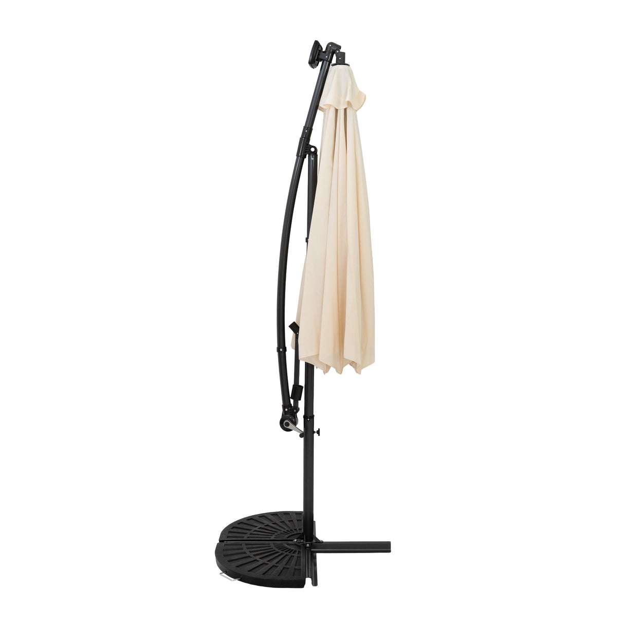 Parasol Banane à Mât Déporté à LED 3 m & 2 Pieds en Éventail - Crème