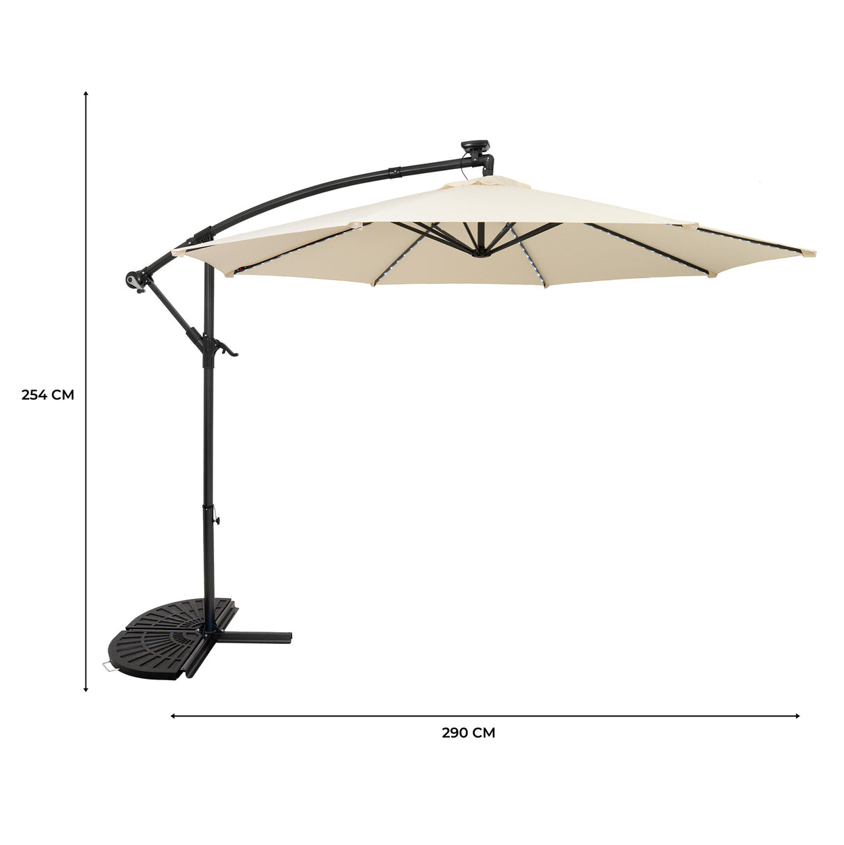 Parasol Banane à Mât Déporté à LED 3 m & 2 Pieds en Éventail - Crème
