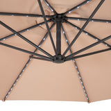 Parasol Banane à Mât Déporté à LED 3 m & 2 Pieds en Éventail - Beige