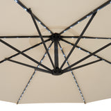Parasol Banane à Mât Déporté à LED 3 m & 2 Pieds en Éventail - Crème