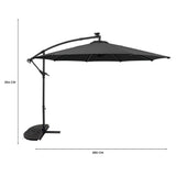 Parasol Banane à Mât Déporté à LED 3 m & 2 Pieds en Éventail - Gris