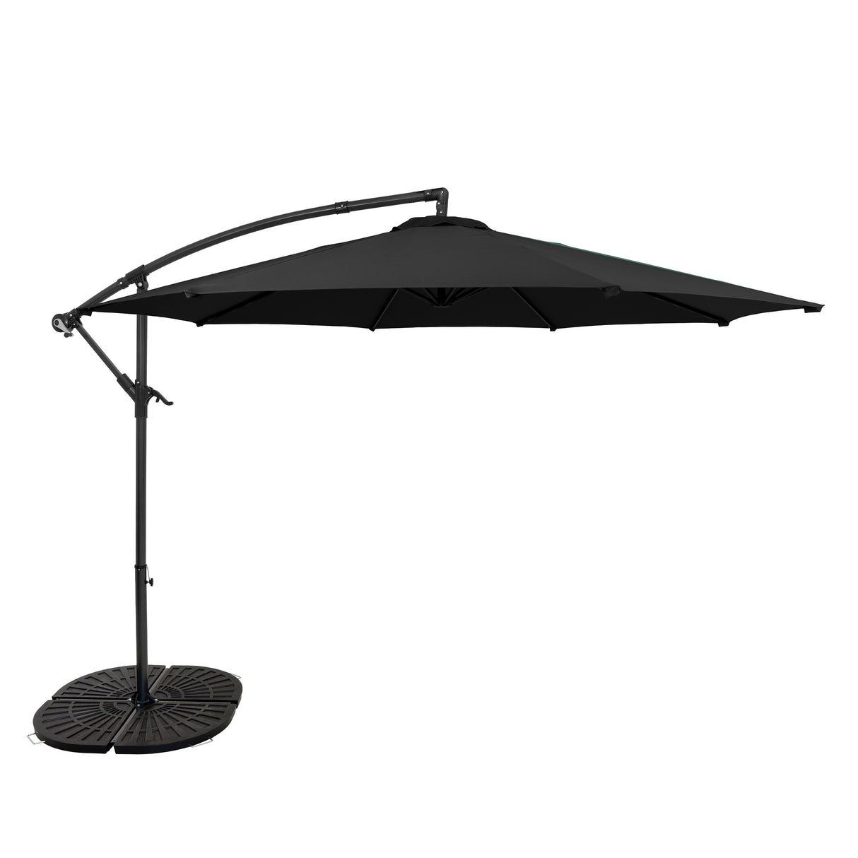 Parasol Banane à Mât Déporté 3 m & 4 Pieds en Éventail - Noir