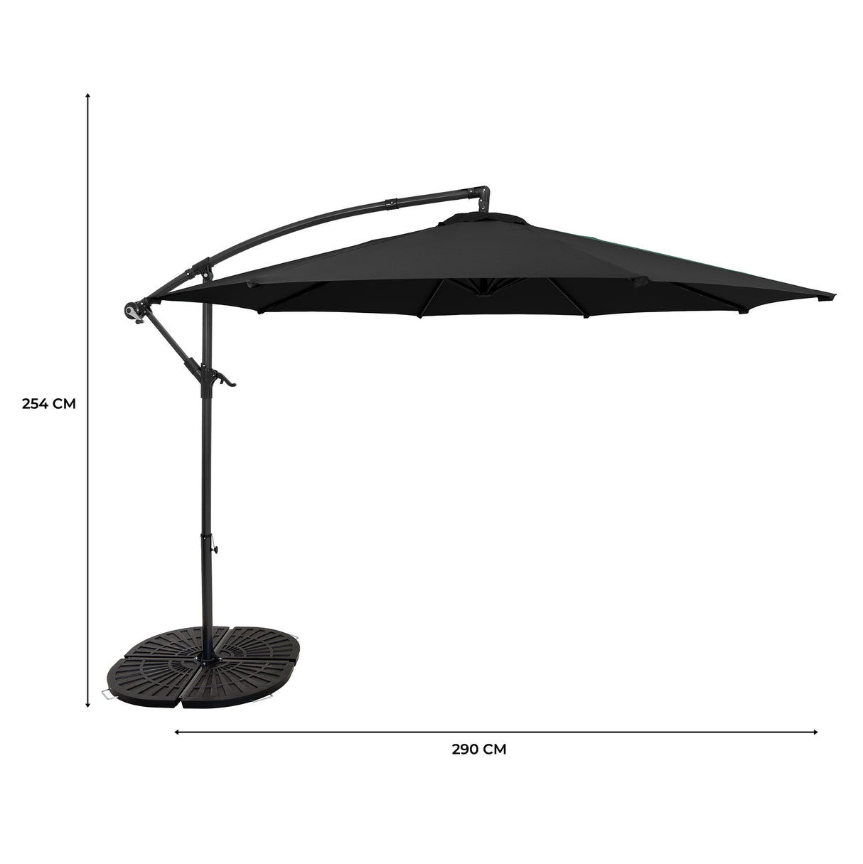 Parasol Banane à Mât Déporté 3 m & 4 Pieds en Éventail - Noir