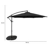 Parasol Banane à Mât Déporté 3 m & 4 Pieds en Éventail - Noir