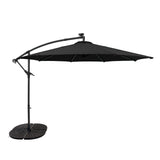 Parasol Banane à Mât Déporté à LED 3 m & 4 Pieds en Éventail - Noir