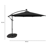 Parasol Banane à Mât Déporté à LED 3 m & 4 Pieds en Éventail - Noir