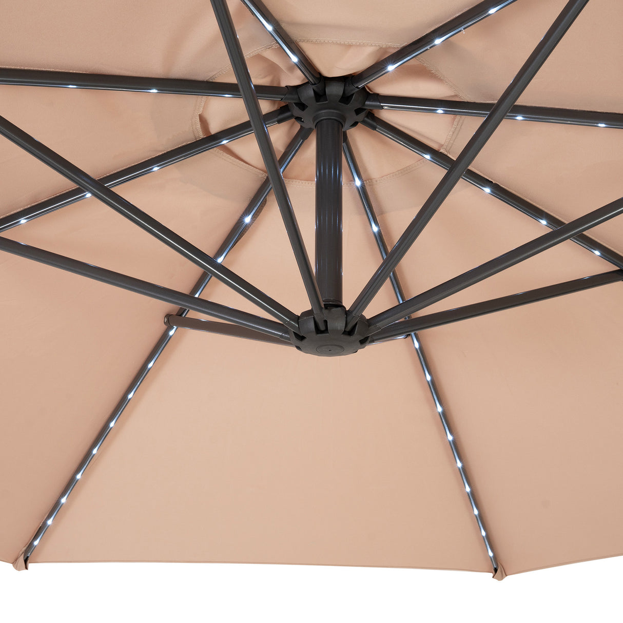 Parasol Banane à Mât Déporté à LED 3 m & 4 Pieds en Éventail - Beige