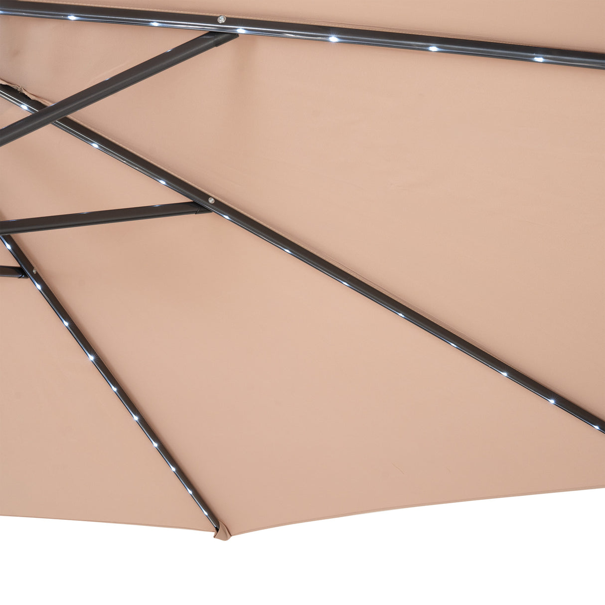 Parasol Banane à Mât Déporté à LED 3 m & 4 Pieds en Éventail - Beige