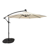 Parasol Banane à Mât Déporté à LED 3 m & 4 Pieds en Éventail - Crème