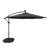 Parasol Banane à Mât Déporté à LED 3 m & 4 Pieds en Éventail - Gris