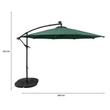 Parasol Banane à Mât Déporté à LED 3 m & 4 Pieds en Éventail - Vert