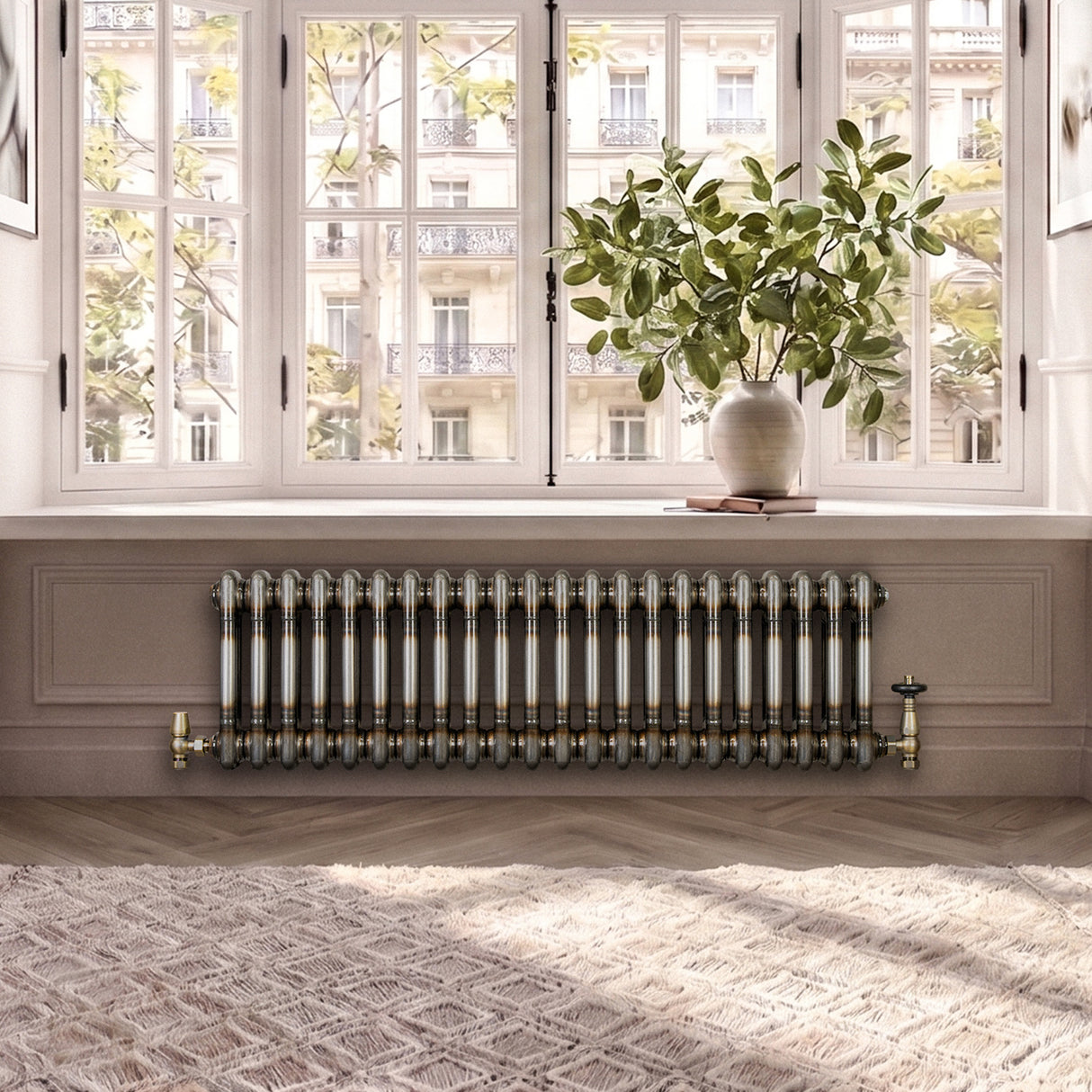 Radiateur Traditionnel à 2 Colonnes & Vannes - 300 x 1010 mm - Métal Brut