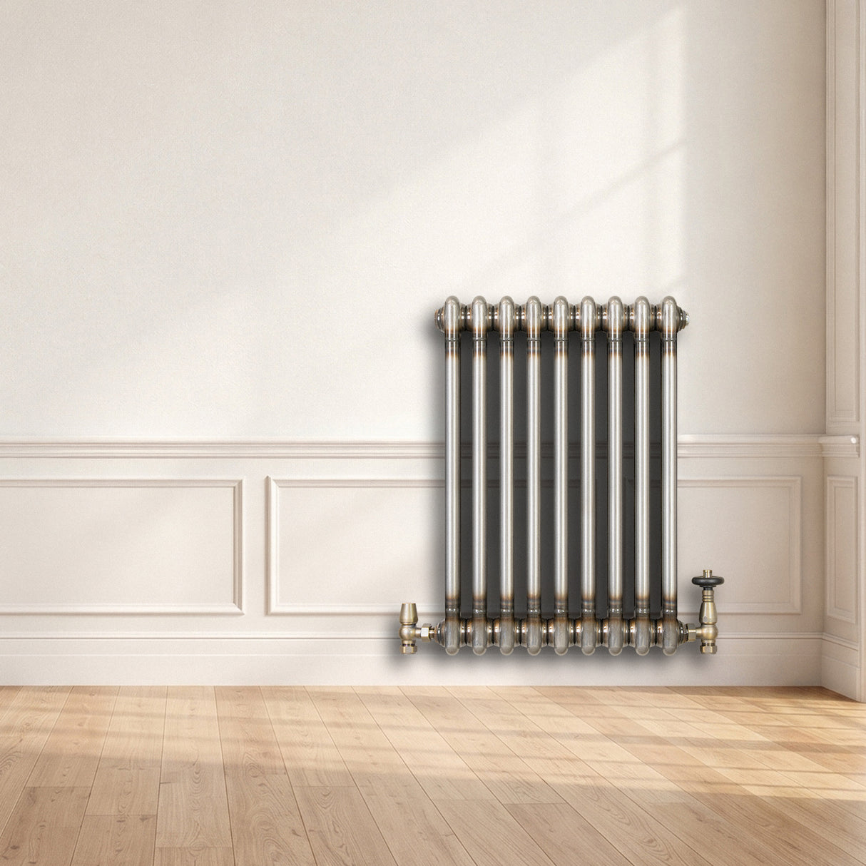 Radiateur Traditionnel à 2 Colonnes & Vannes - 600 x 425 mm - Métal Brut