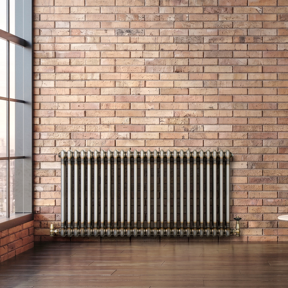 Radiateur Traditionnel à 2 Colonnes & Vannes - 600 x 1190 mm - Métal Brut
