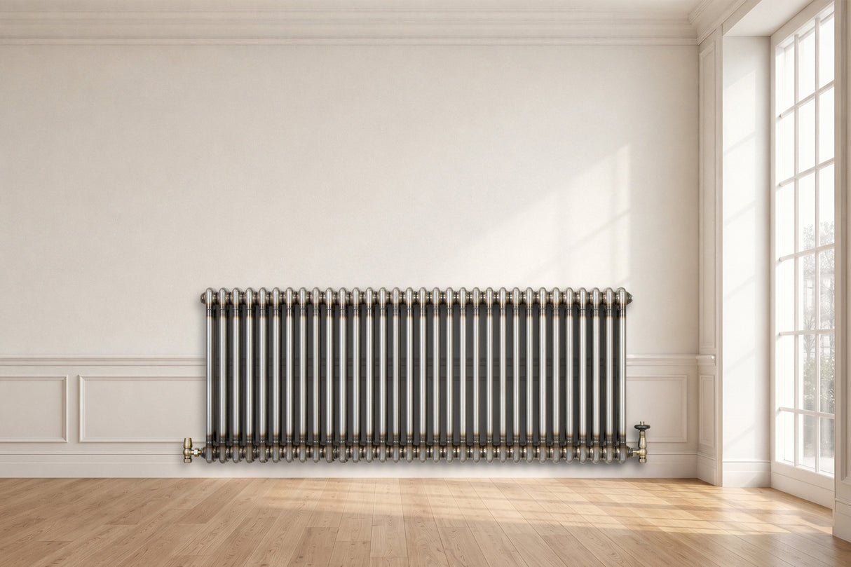 Radiateur Traditionnel à 2 Colonnes & Vannes - 600 x 1460 mm - Métal Brut