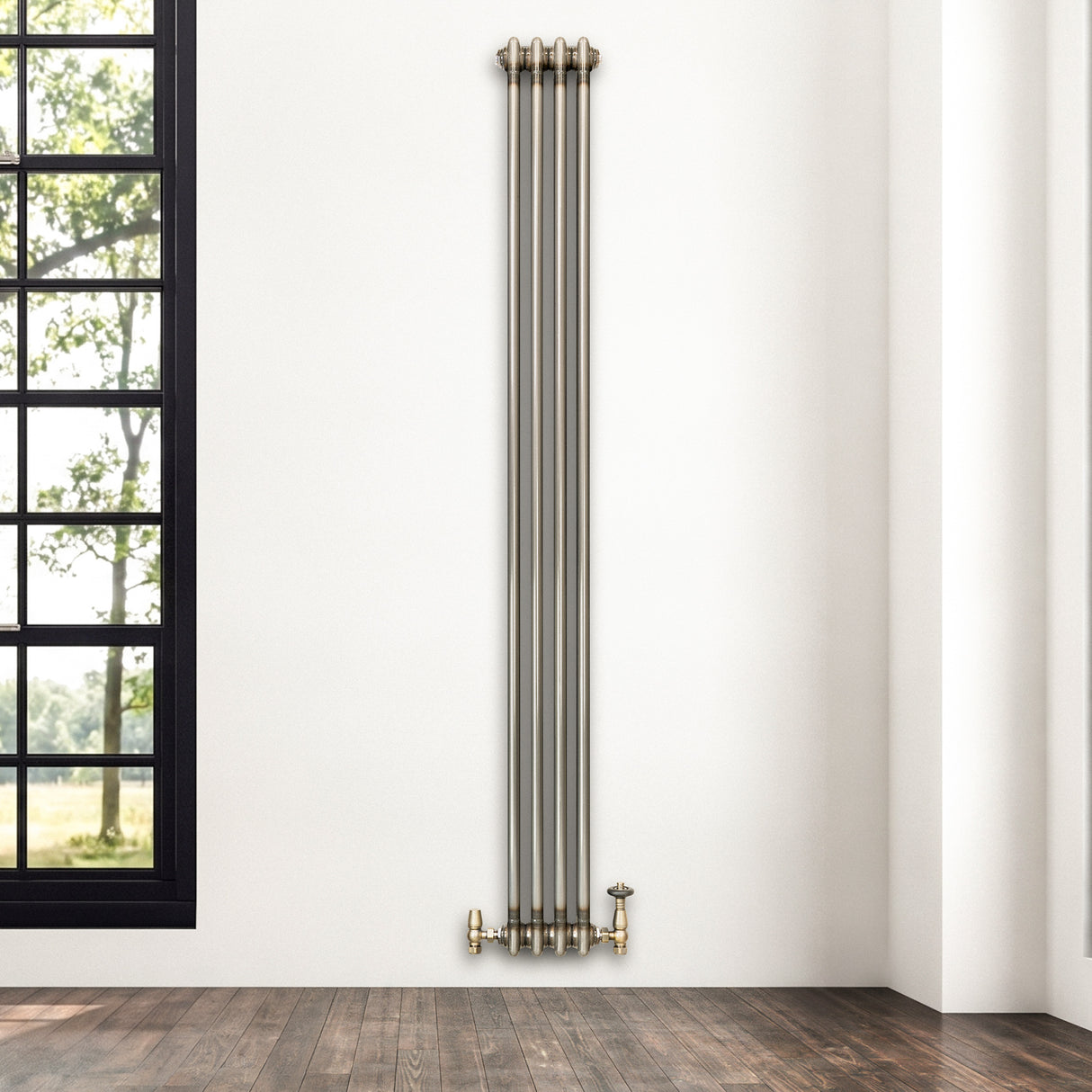 Radiateur Traditionnel à 2 Colonnes & Vannes - 1800 x 200 mm - Métal Brut