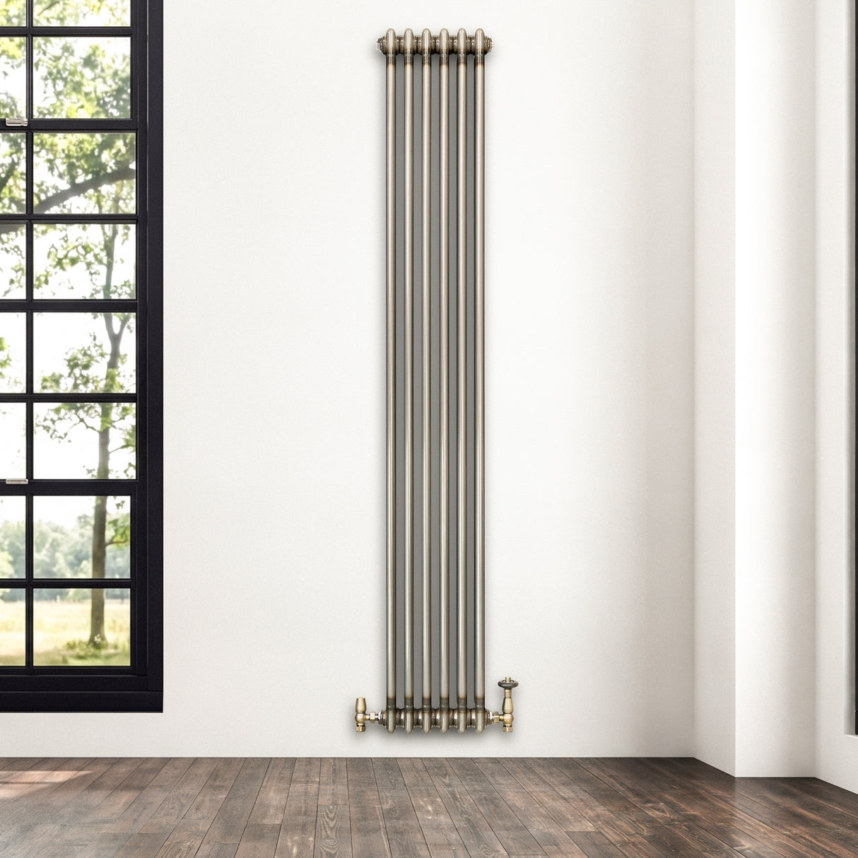 Radiateur Traditionnel à 2 Colonnes & Vannes - 1800 x 290 mm - Métal Brut