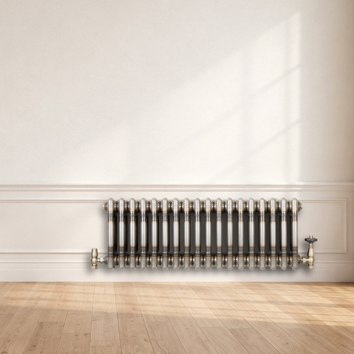 Radiateur Traditionnel à 3 Colonnes & Vannes - 300 x 830 mm - Métal Brut