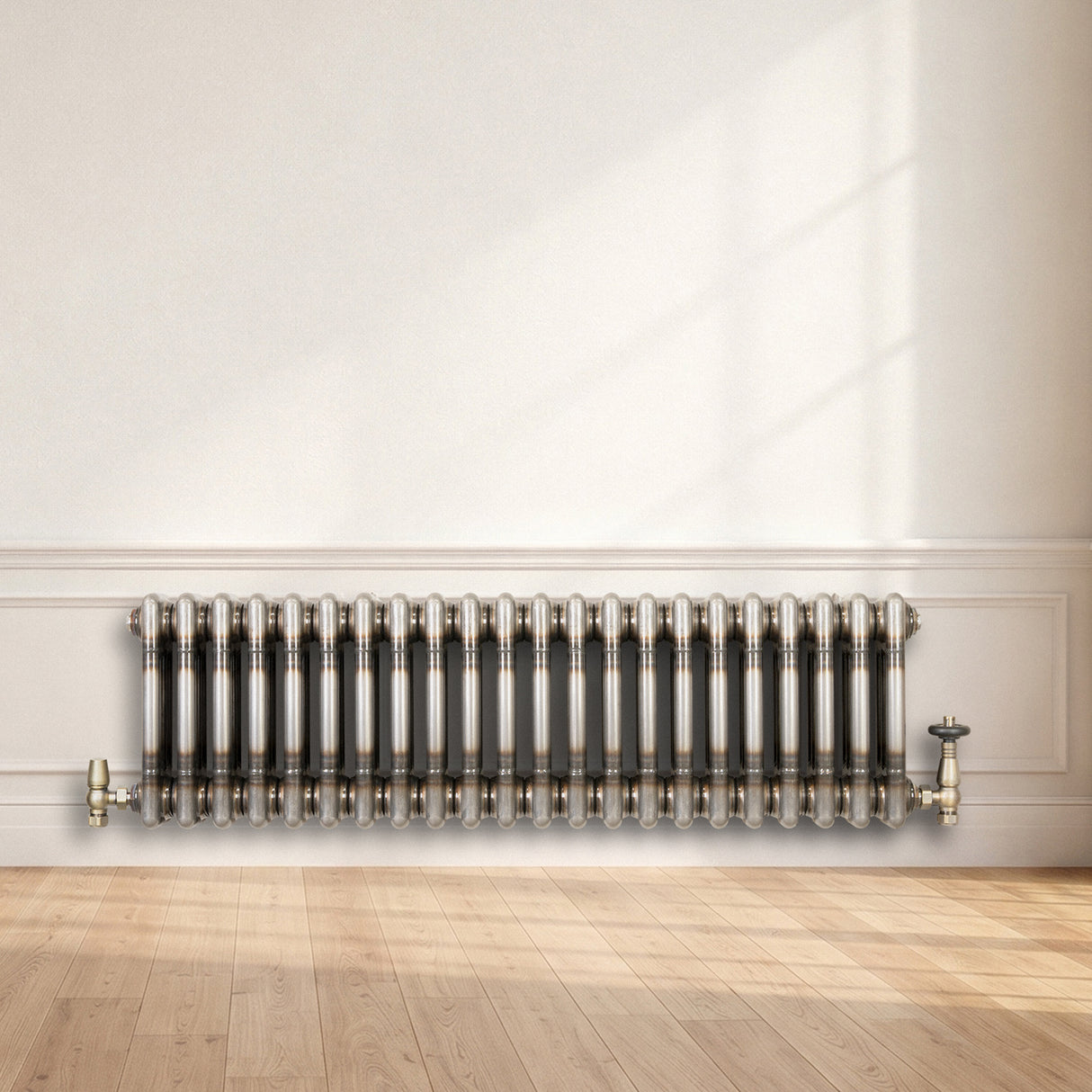 Radiateur Traditionnel à 3 Colonnes & Vannes - 300 x 1010 mm - Métal Brut
