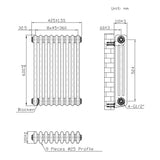 Radiateur Traditionnel à 3 Colonnes & Vannes - 600 x 425 mm - Métal Brut