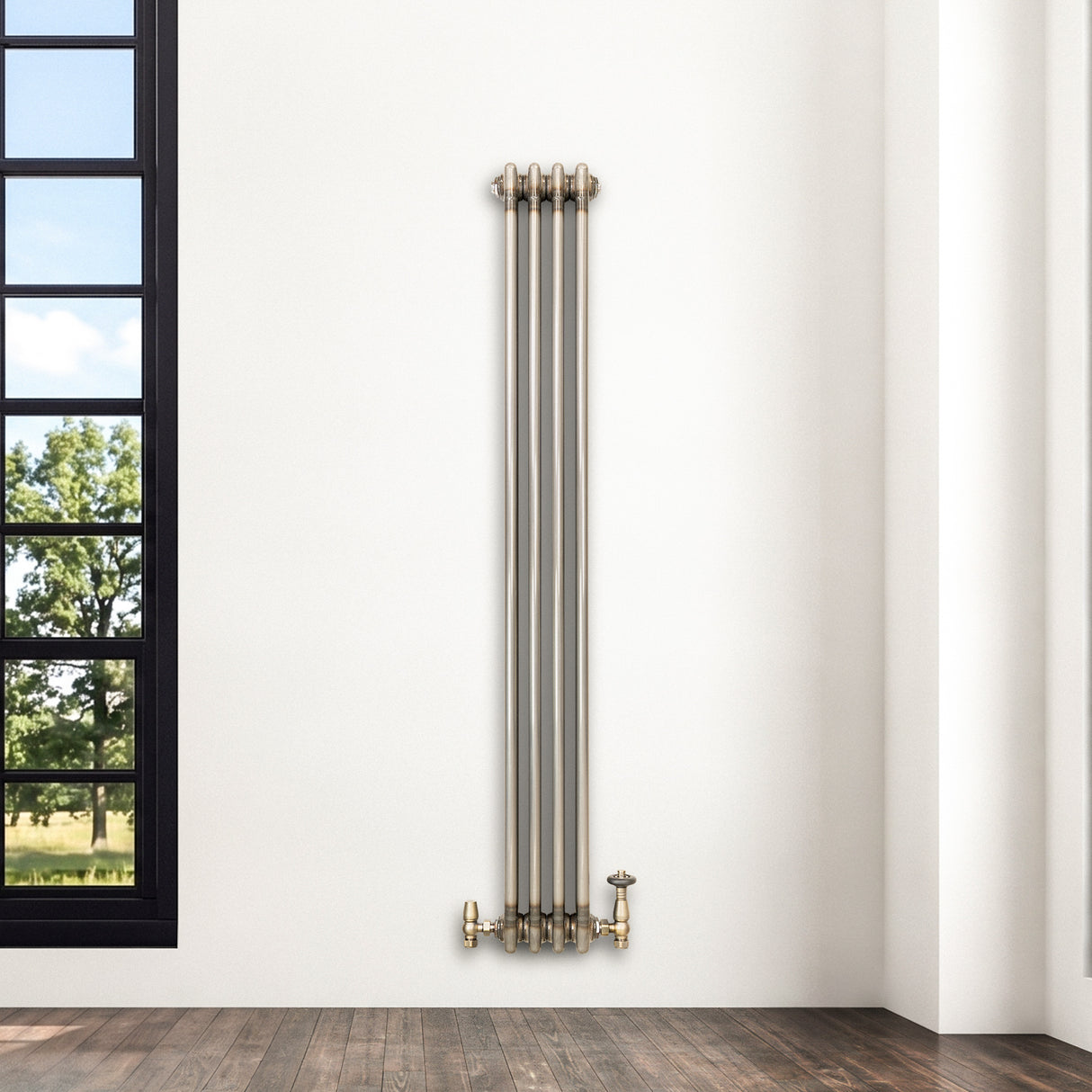 Radiateur Traditionnel à 3 Colonnes & Vannes - 1500 x 200 mm - Métal Brut