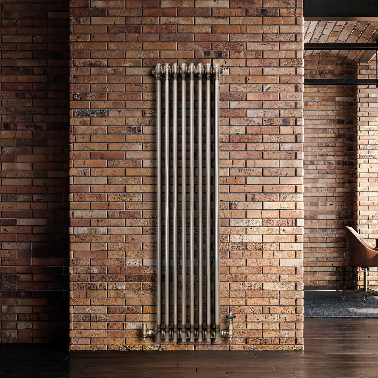 Radiateur Traditionnel à 3 Colonnes & Vannes - 1500 x 470 mm - Métal Brut
