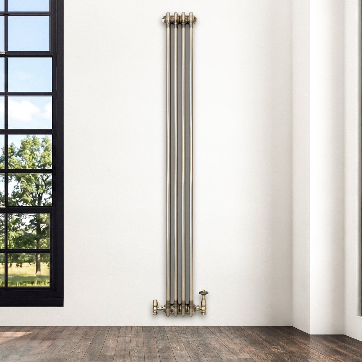 Radiateur Traditionnel à 3 Colonnes & Vannes - 1800 x 200 mm - Métal Brut