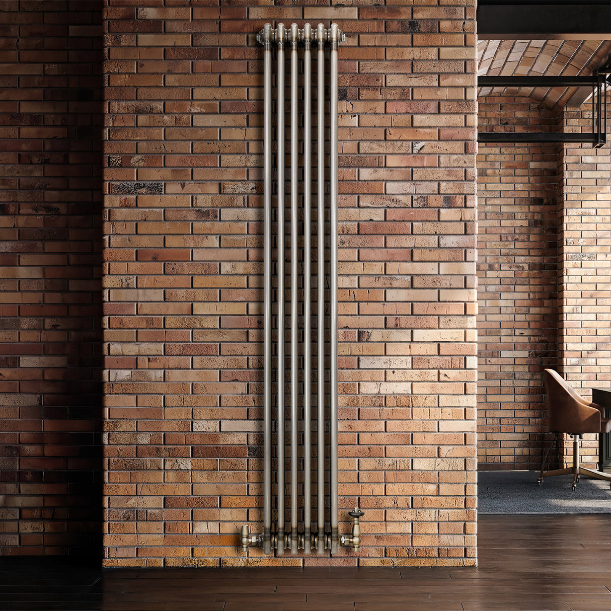 Radiateur Traditionnel à 3 Colonnes & Vannes - 1800 x 290 mm - Métal Brut