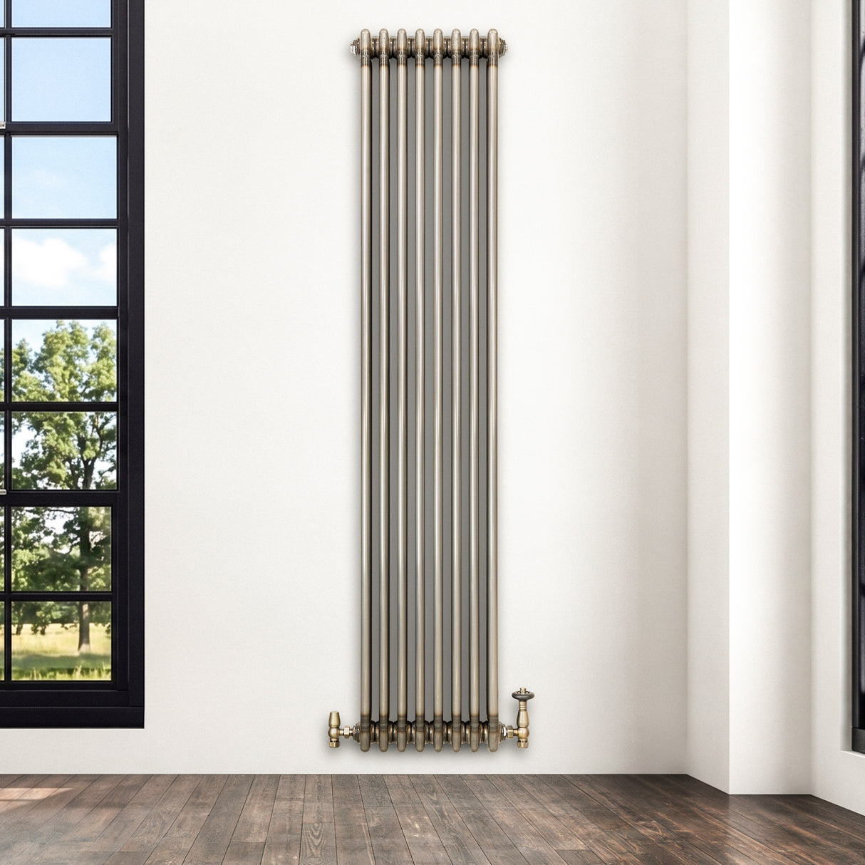 Radiateur Traditionnel à 3 Colonnes & Vannes - 1800 x 380 mm - Métal Brut