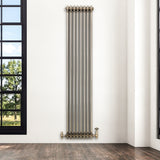 Radiateur Traditionnel à 3 Colonnes & Vannes - 1800 x 380 mm - Métal Brut